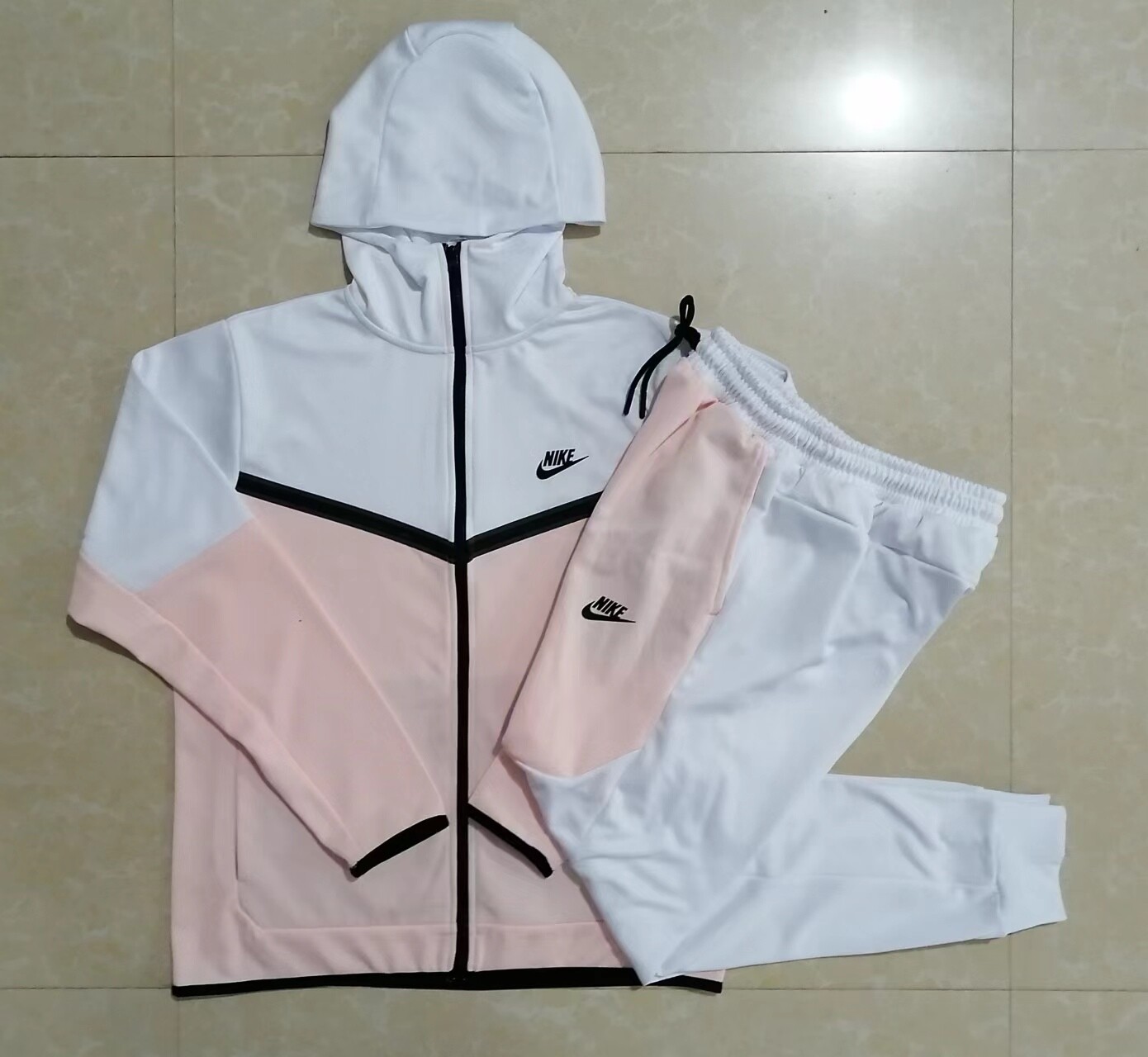 Nike Peach and White Hooded Tracksuit Set