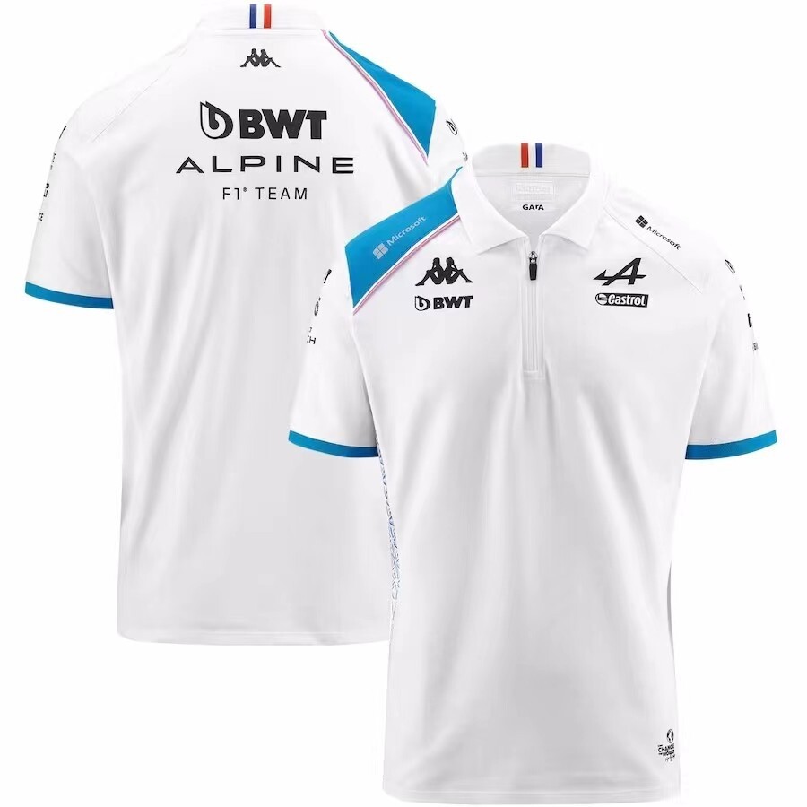 Alpine White and Blue Collar Racing Suit