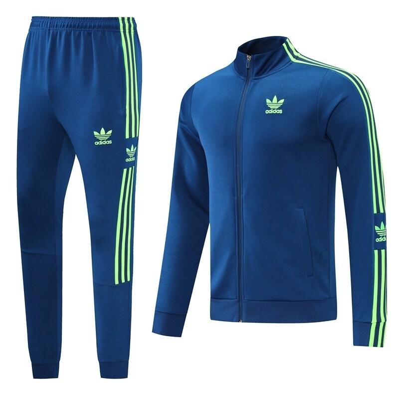 Adidas Blue and Lime Green Tracksuit Set