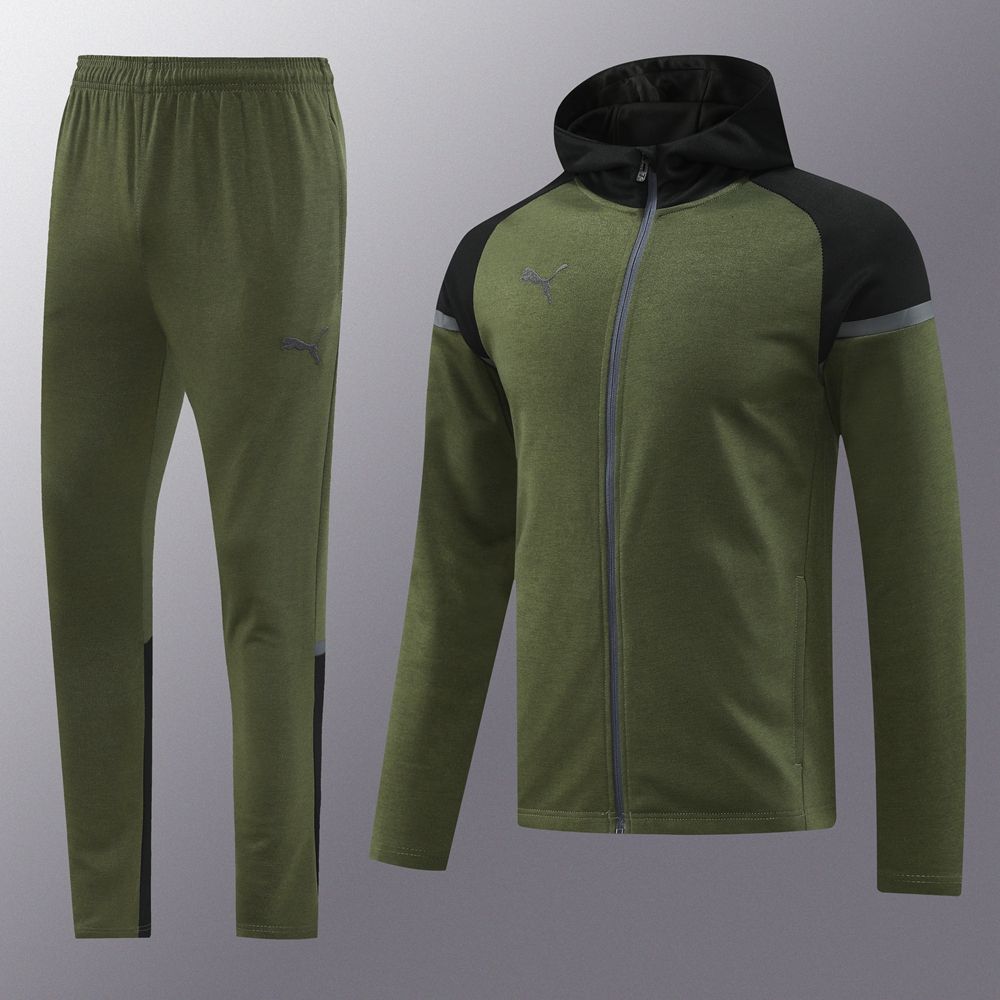 Puma Olive Green and Black Hooded Tracksuit Set