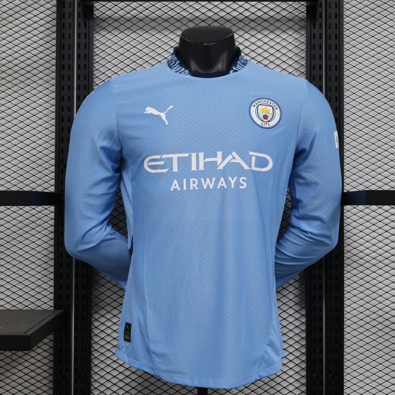 Manchester City Home Long Sleeve Player Jersey
