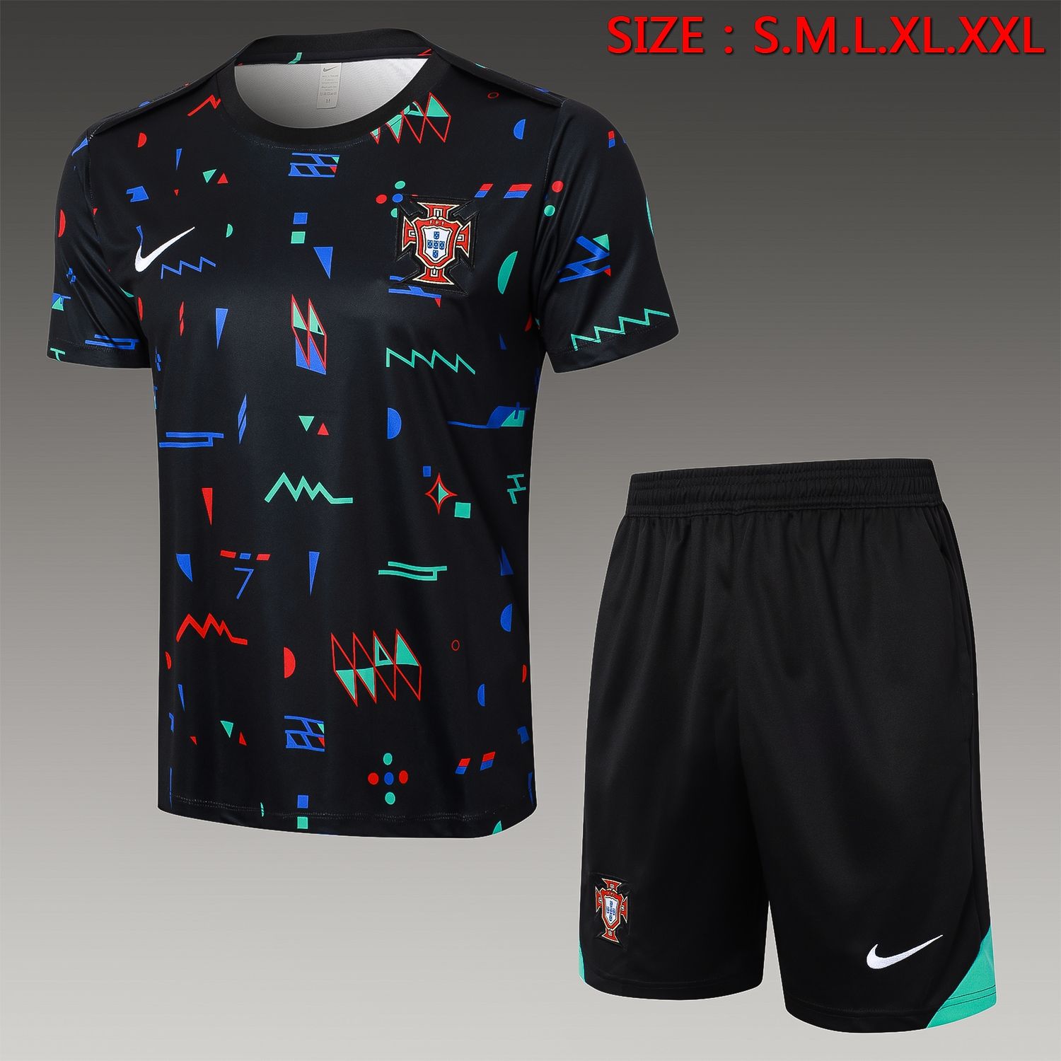 Portugal Black Pattern Short Sleeve Training Set