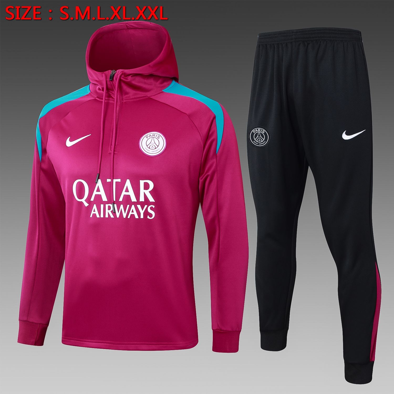 PSG Maroon and Blue Hooded Tracksuit Set