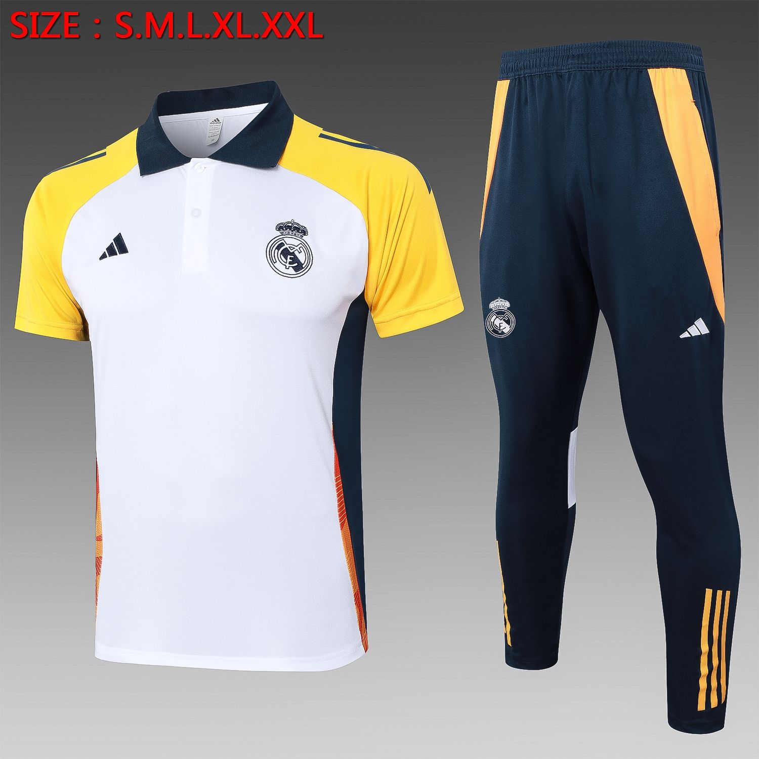 Real Madrid White, Yellow and Navy Short Sleeve Tracksuit