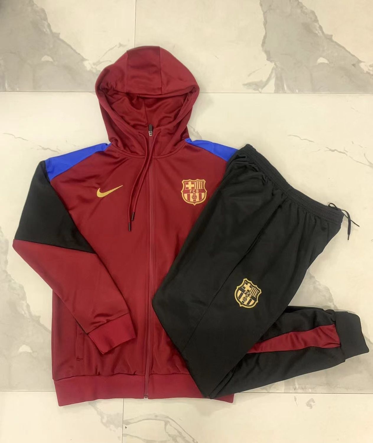 Barcelona Maroon and Black Hooded Tracksuit Set