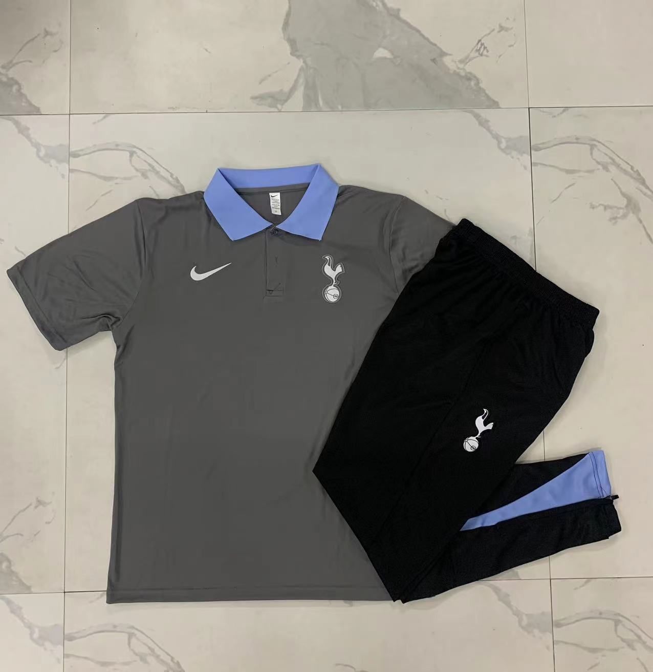 Tottenham Grey and Black Short Sleeve Tracksuit