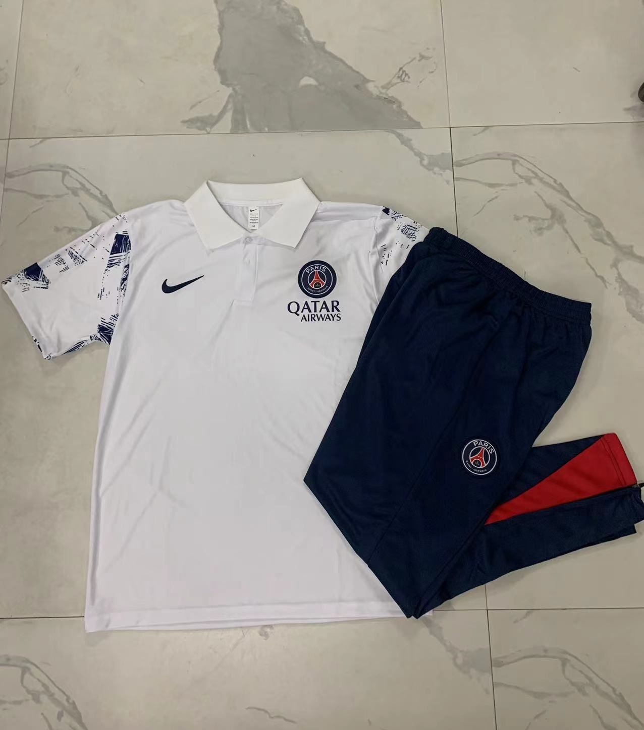 PSG White and Navy Short Sleeve Tracksuit