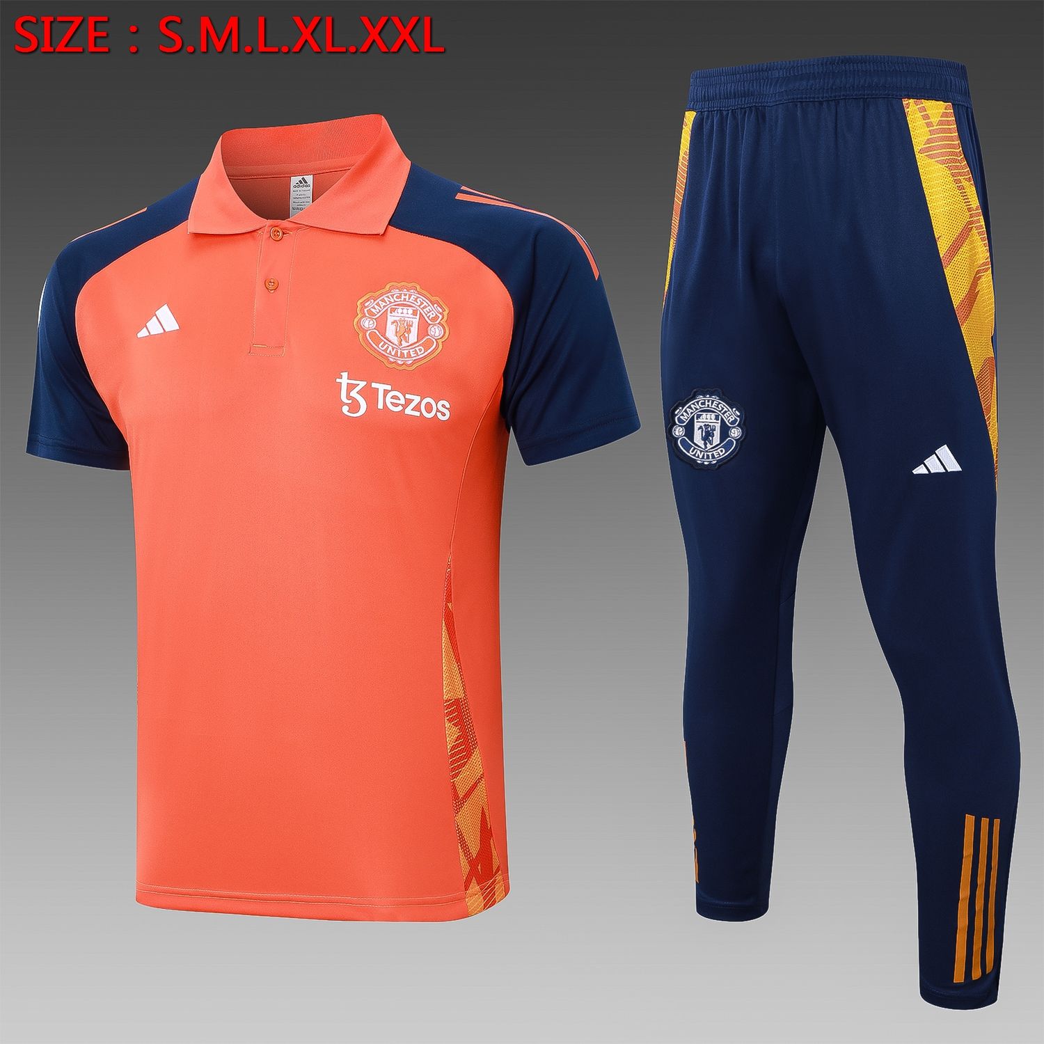 Man United Orange and Navy Short Sleeve Tracksuit