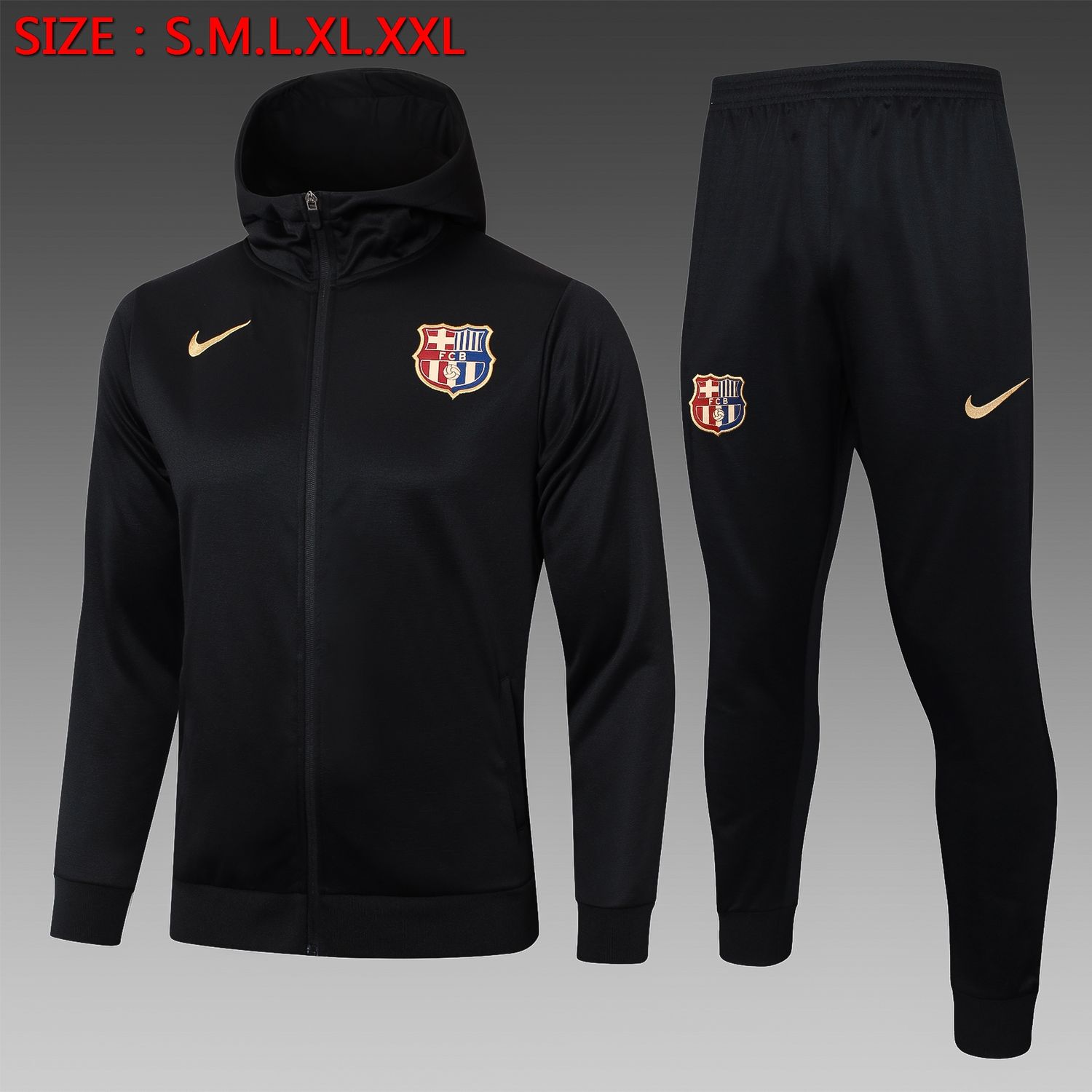 Barcelona Black Hooded Tracksuit Set