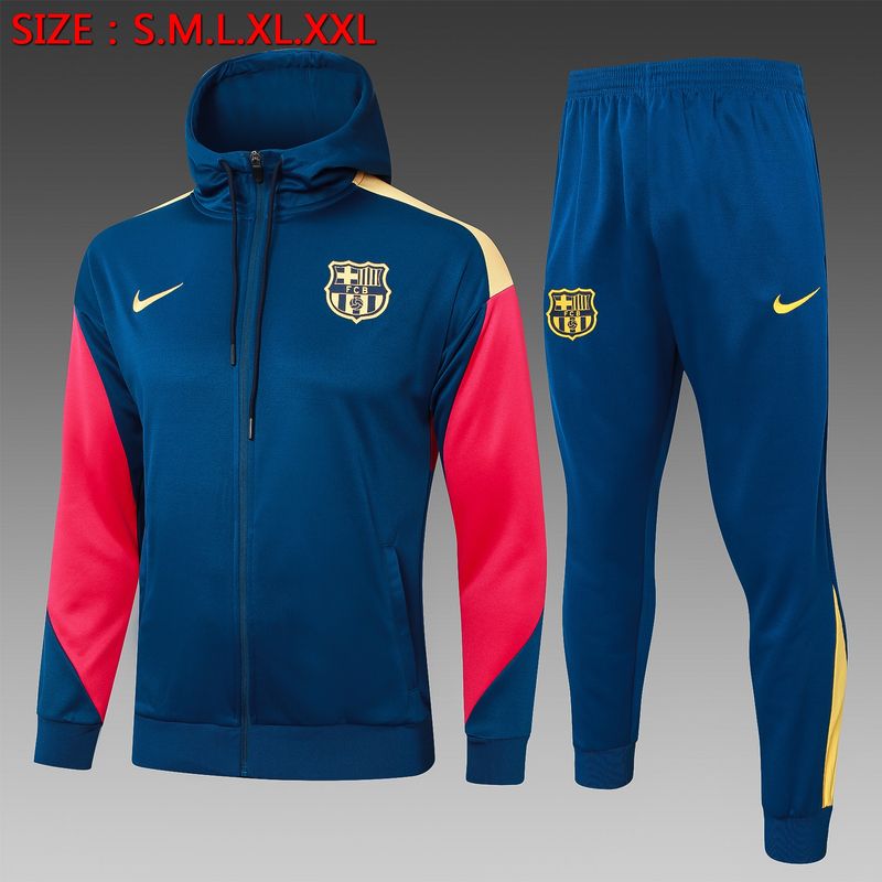 Barcelona Navy and Red Hooded Tracksuit Set