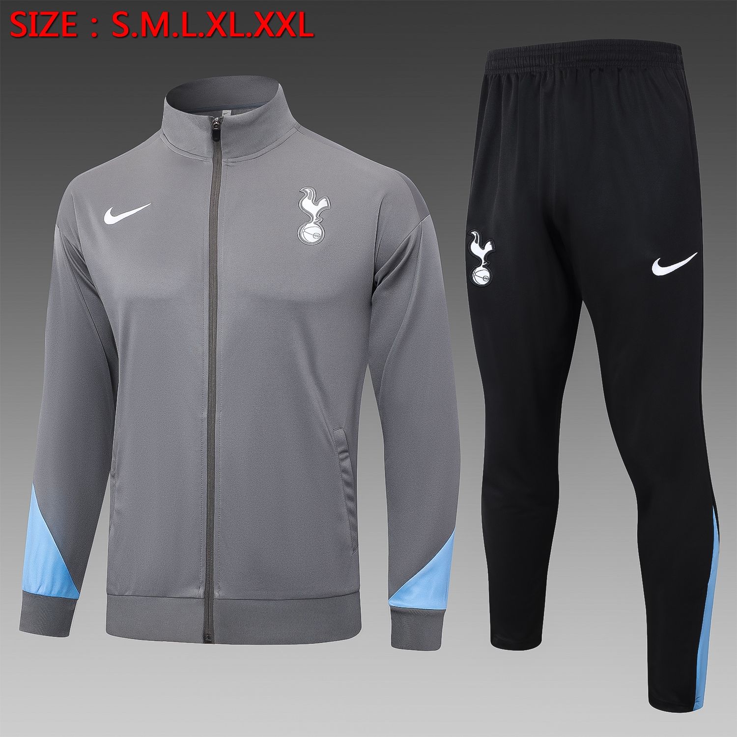 Tottenham Grey and Black Tracksuit Set