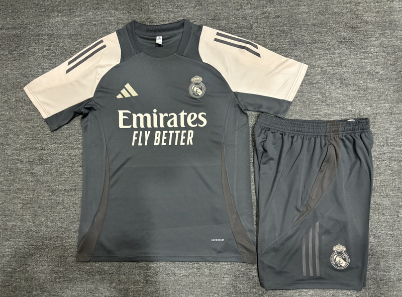 Real Madrid Grey and Ivory Short Sleeve Training Set