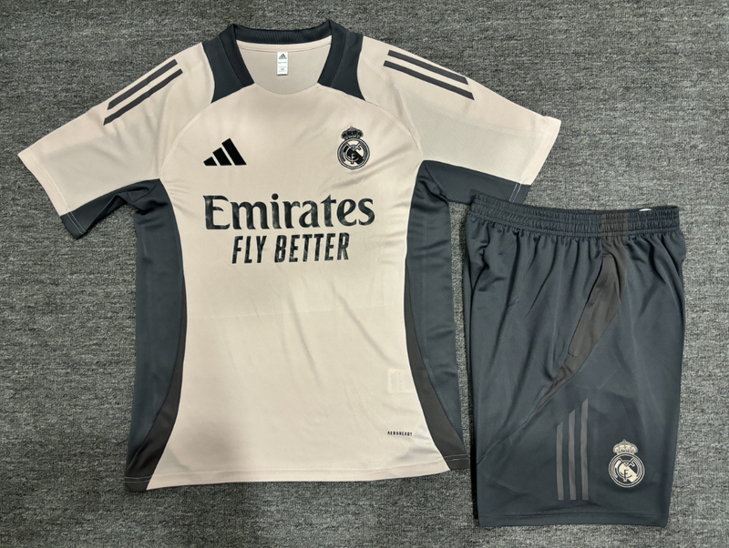 Real Madrid Ivory and Grey Short Sleeve Training Set