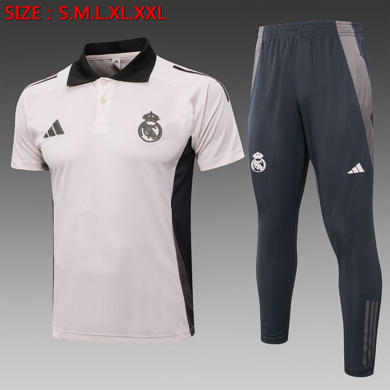 Real Madrid Off White and Grey Short Sleeve Tracksuit