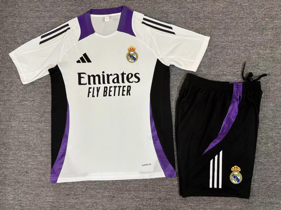 Real Madrid White and Purple Short Sleeve Training Set Real Madrid White and Purple Short Sleeve Training Set