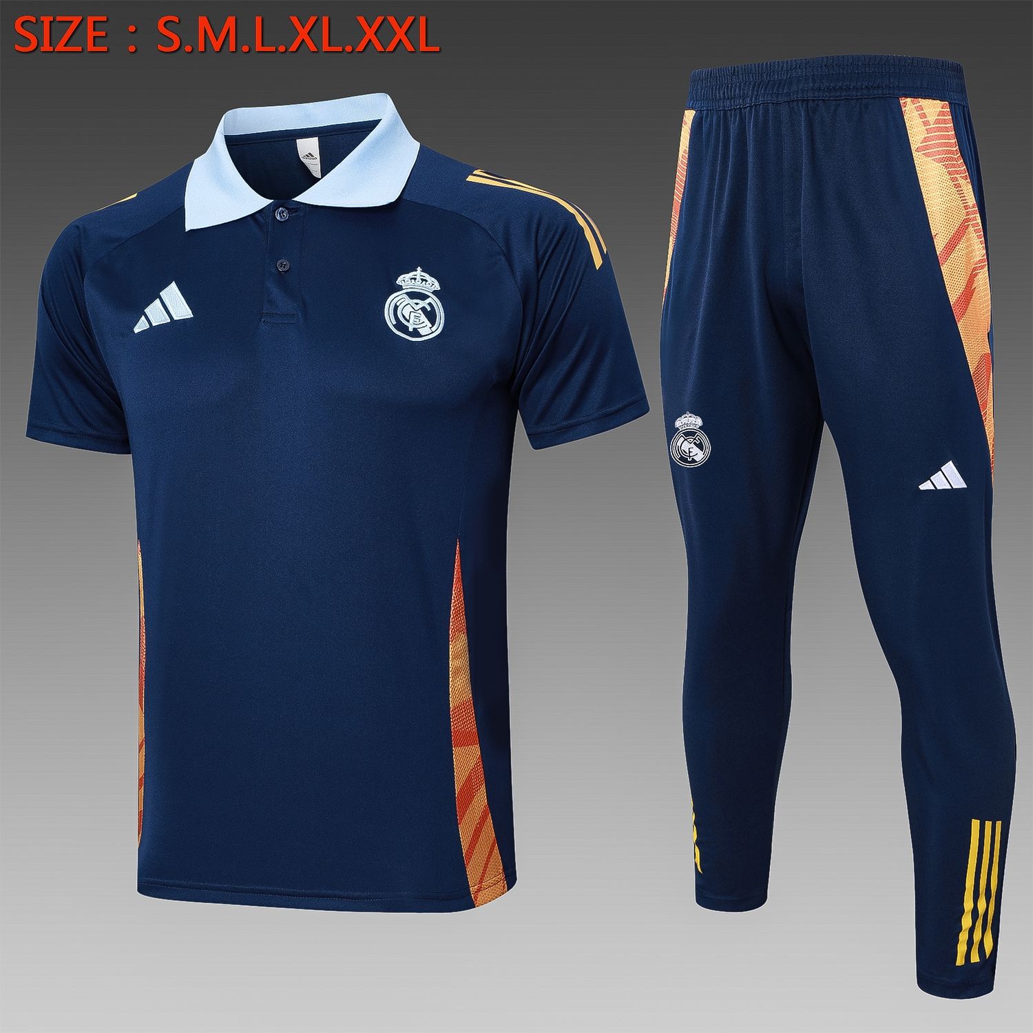 Real Madrid Navy and Orange Short Sleeve Tracksuit Real Madrid Navy and Orange Short Sleeve Tracksuit