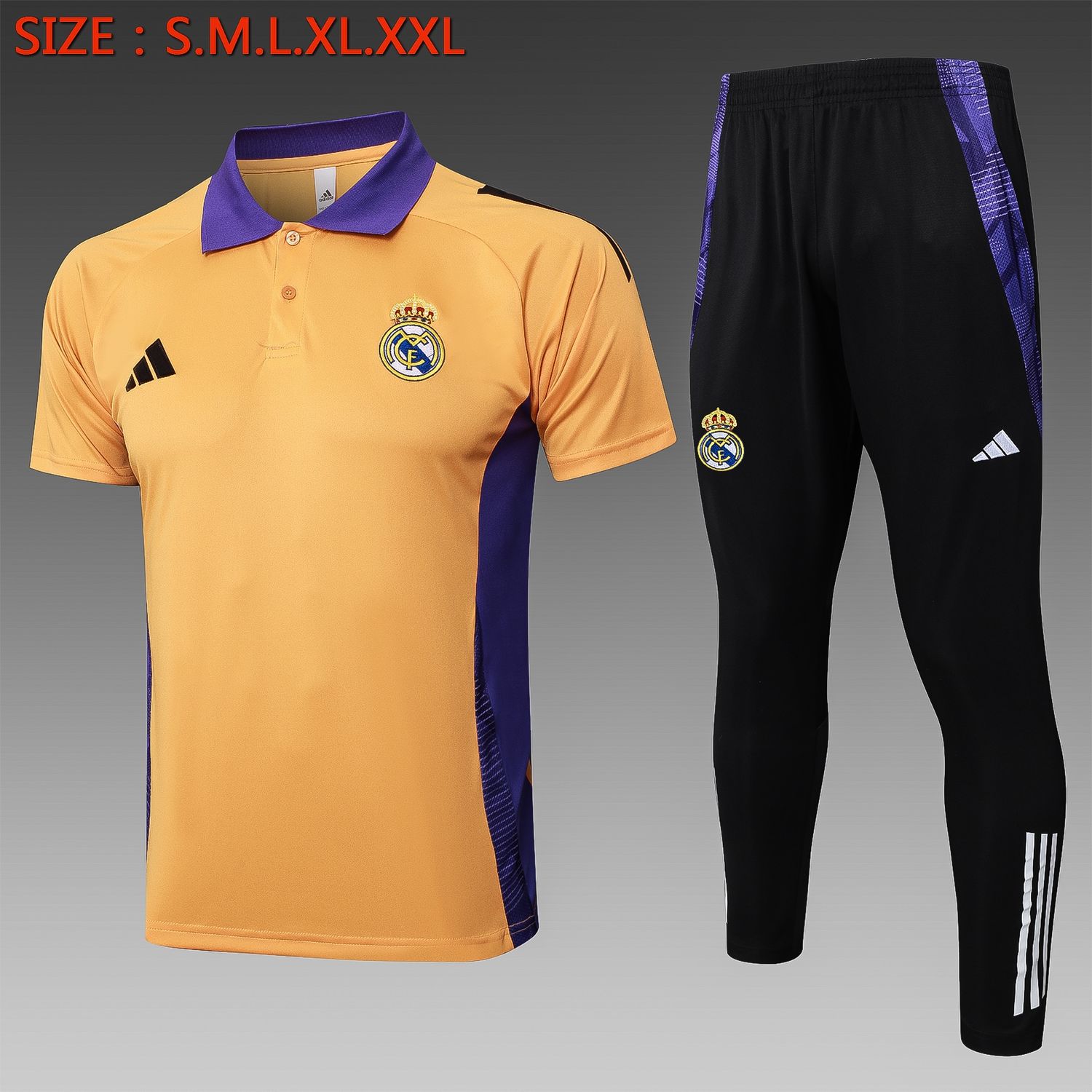 Real Madrid Orange and Black Short Sleeve Tracksuit