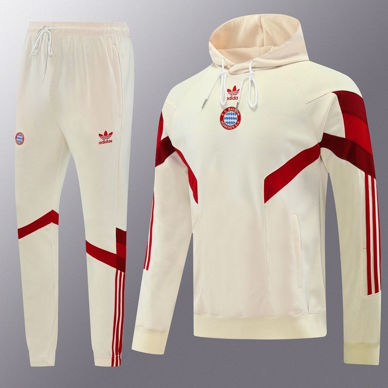 Bayern Munich Cream and Red Hooded Tracksuit Set