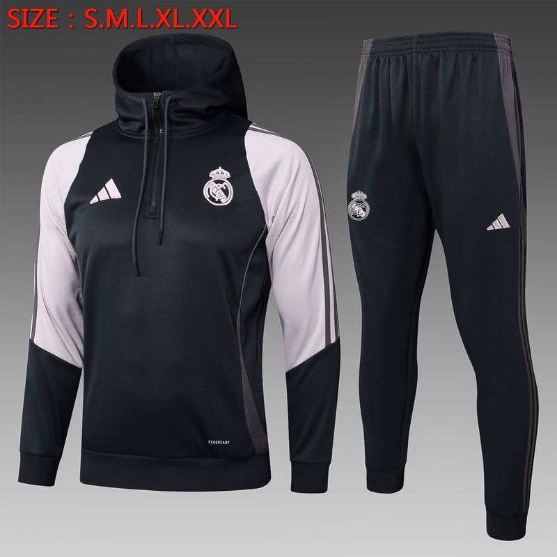 Real Madrid Black and Grey Hooded Tracksuit Set