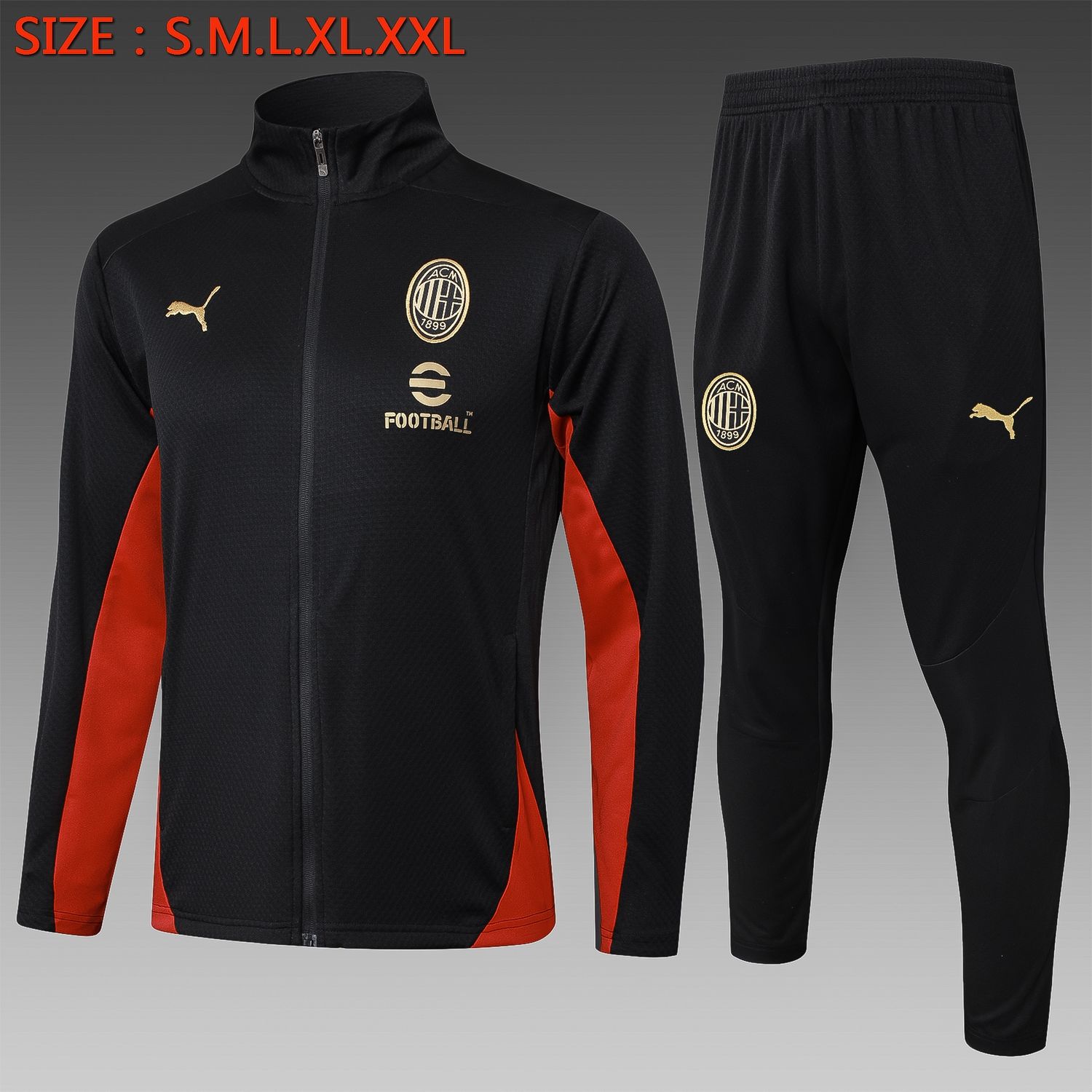 AC Milan Black and Red Long Sleeve Tracksuit Set