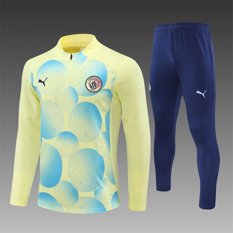 Manchester City Yellow and Navy Long Sleeve Training Set 