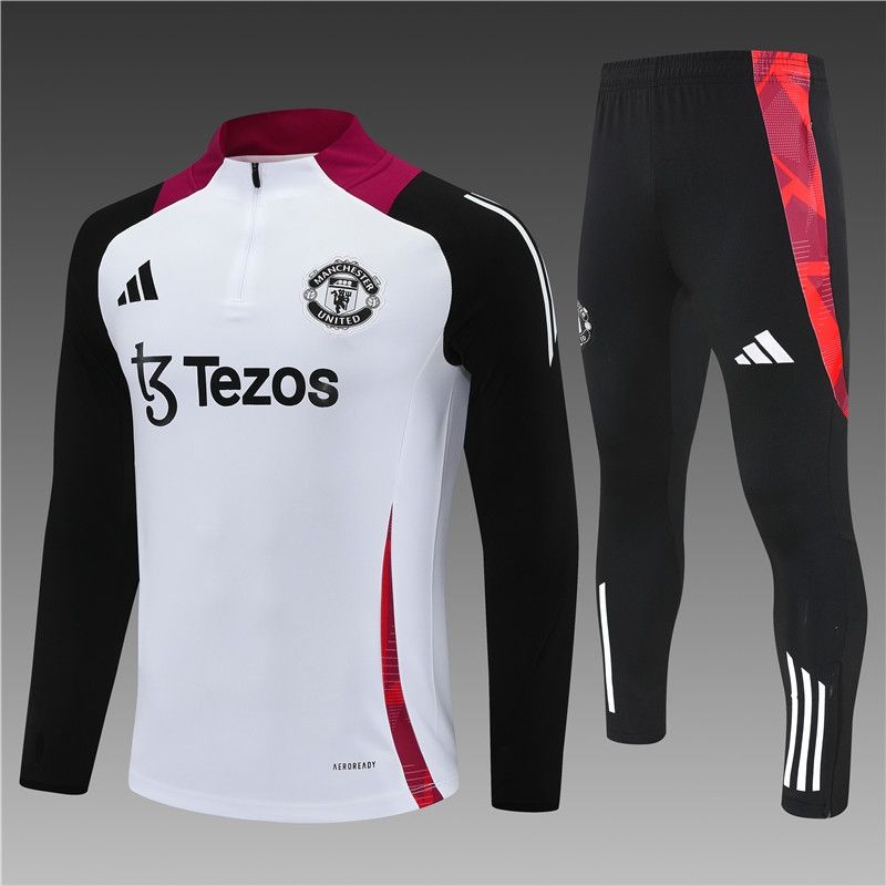 Man United White, Burgundy and Black Long Sleeve Training Set 