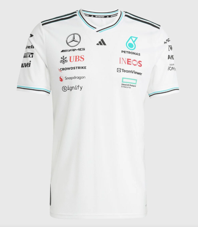 Mercedes White and Blue Crew Neck Racing Suit