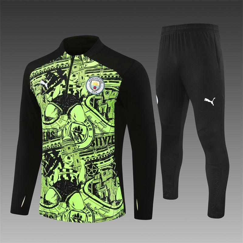 Manchester City Lime and Black Long Sleeve Training Set 