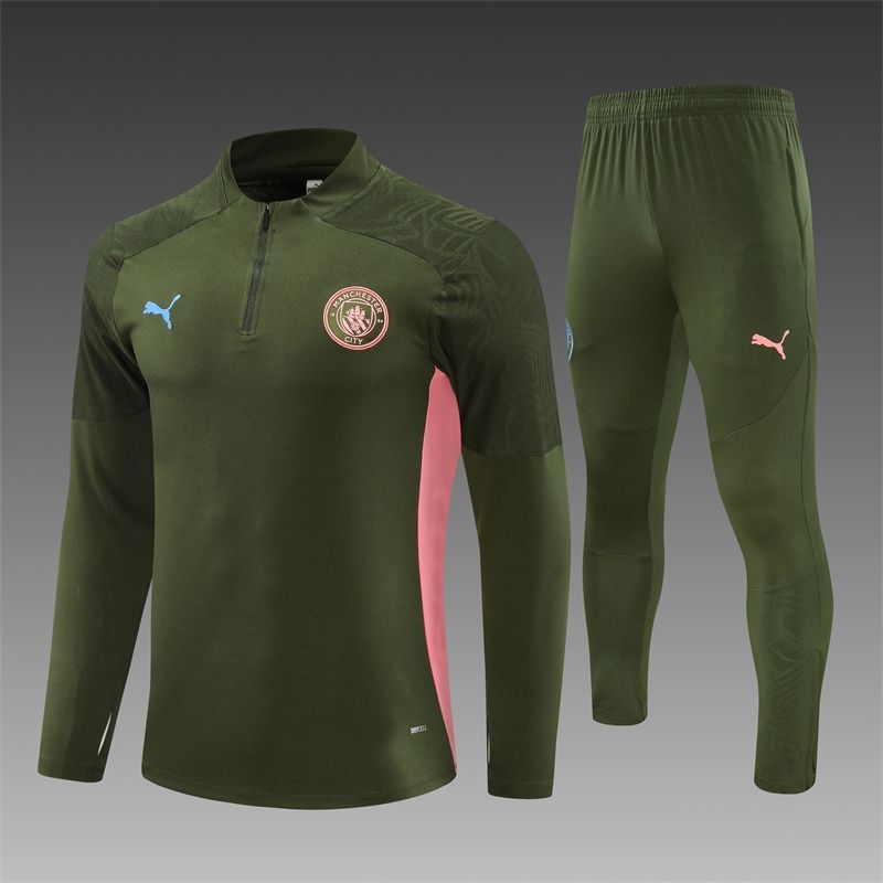 Manchester City Olive Green and Pink Long Sleeve Training Set 