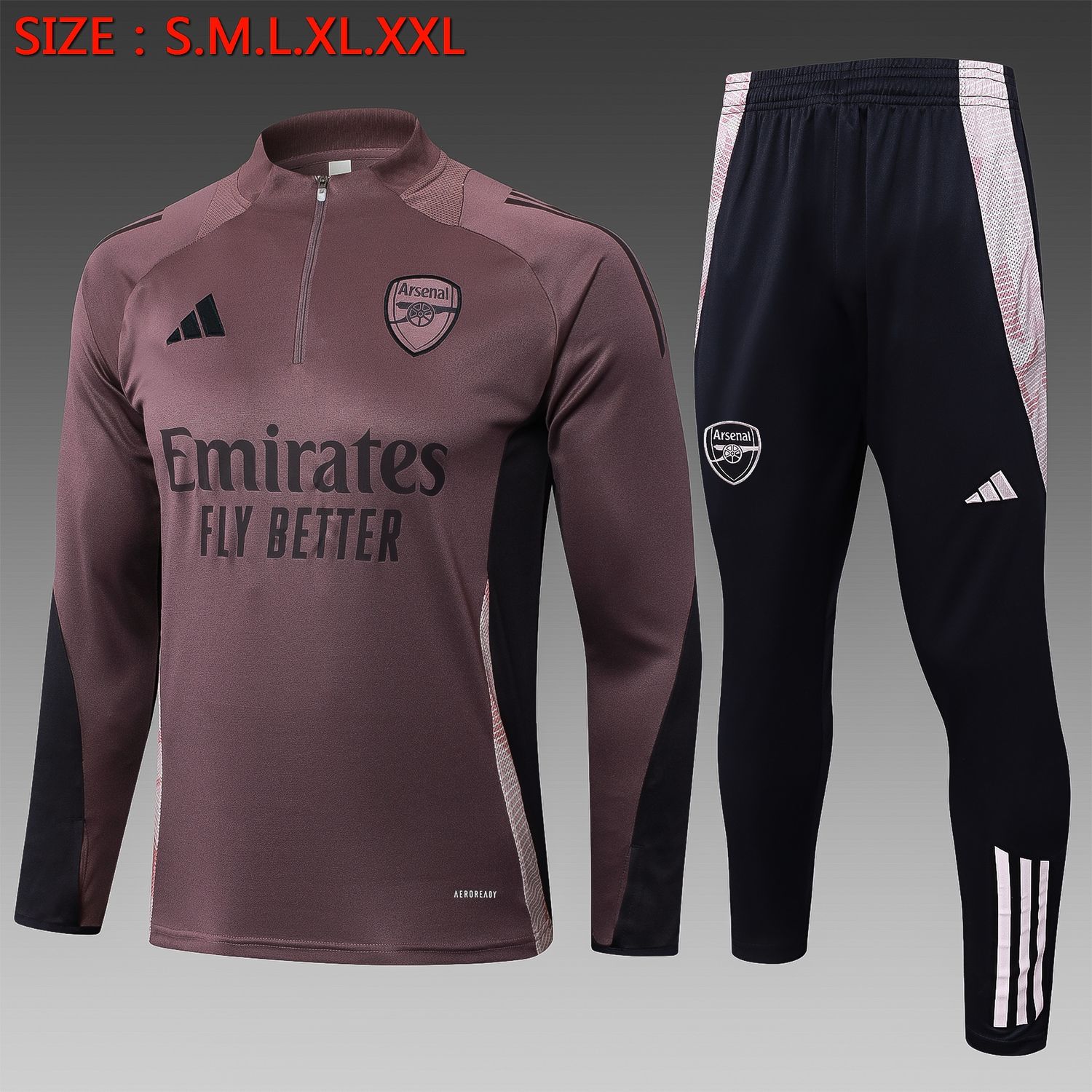 Arsenal Mauve and Black Long Sleeve Training Set  Arsenal Mauve and Black Long Sleeve Training Set