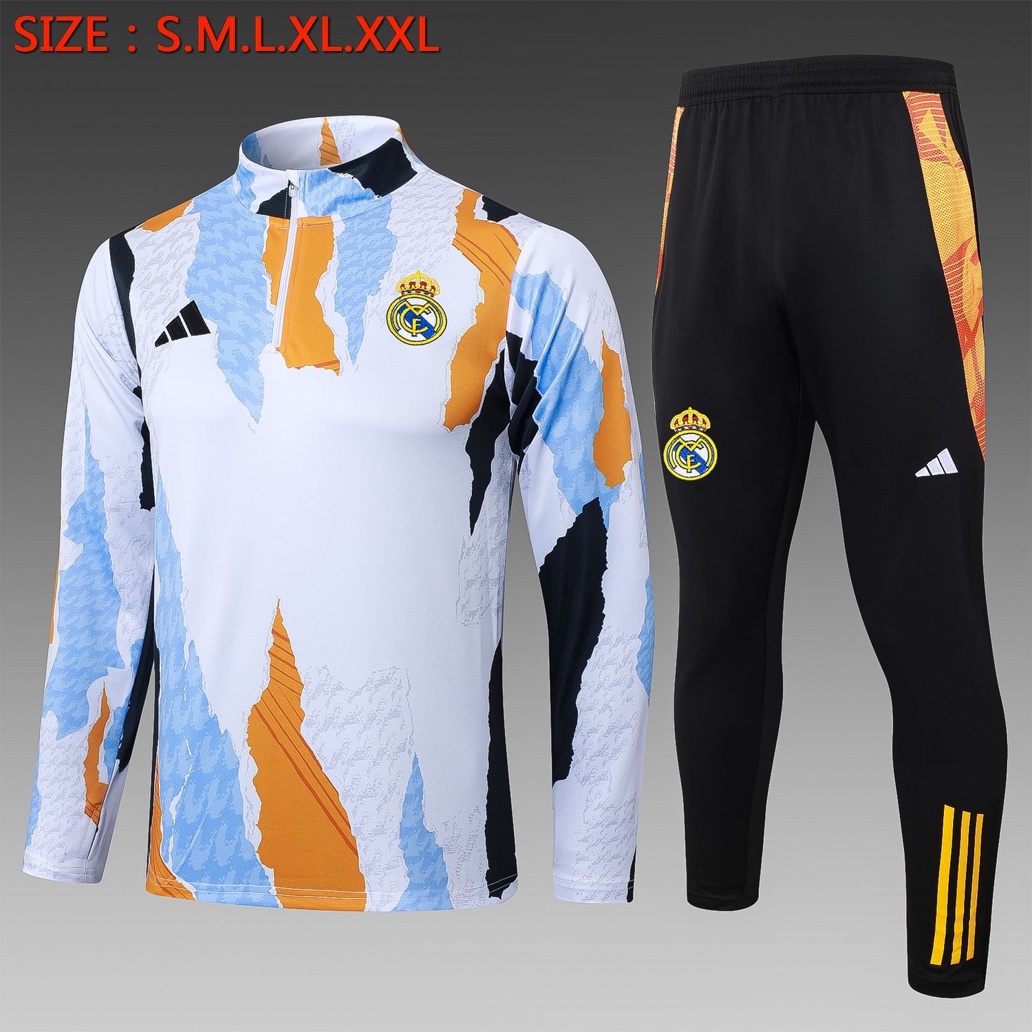 Real Madrid White, Blue and Orange Long Sleeve Training Set  Real Madrid White, Blue and Orange Long Sleeve Training Set