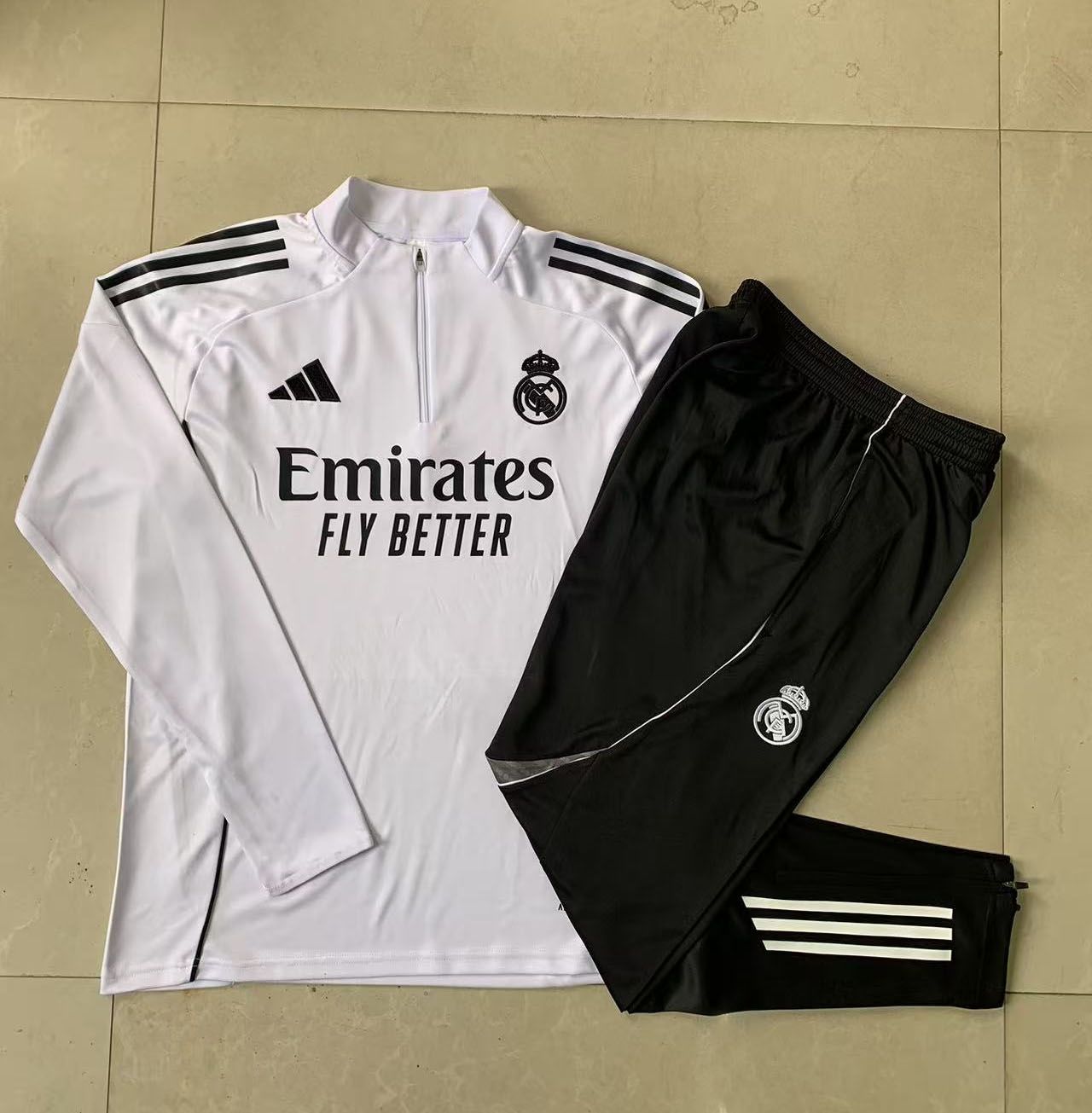 Real Madrid White and Black Long Sleeve Training Set  Real Madrid White and Black Long Sleeve Training Set