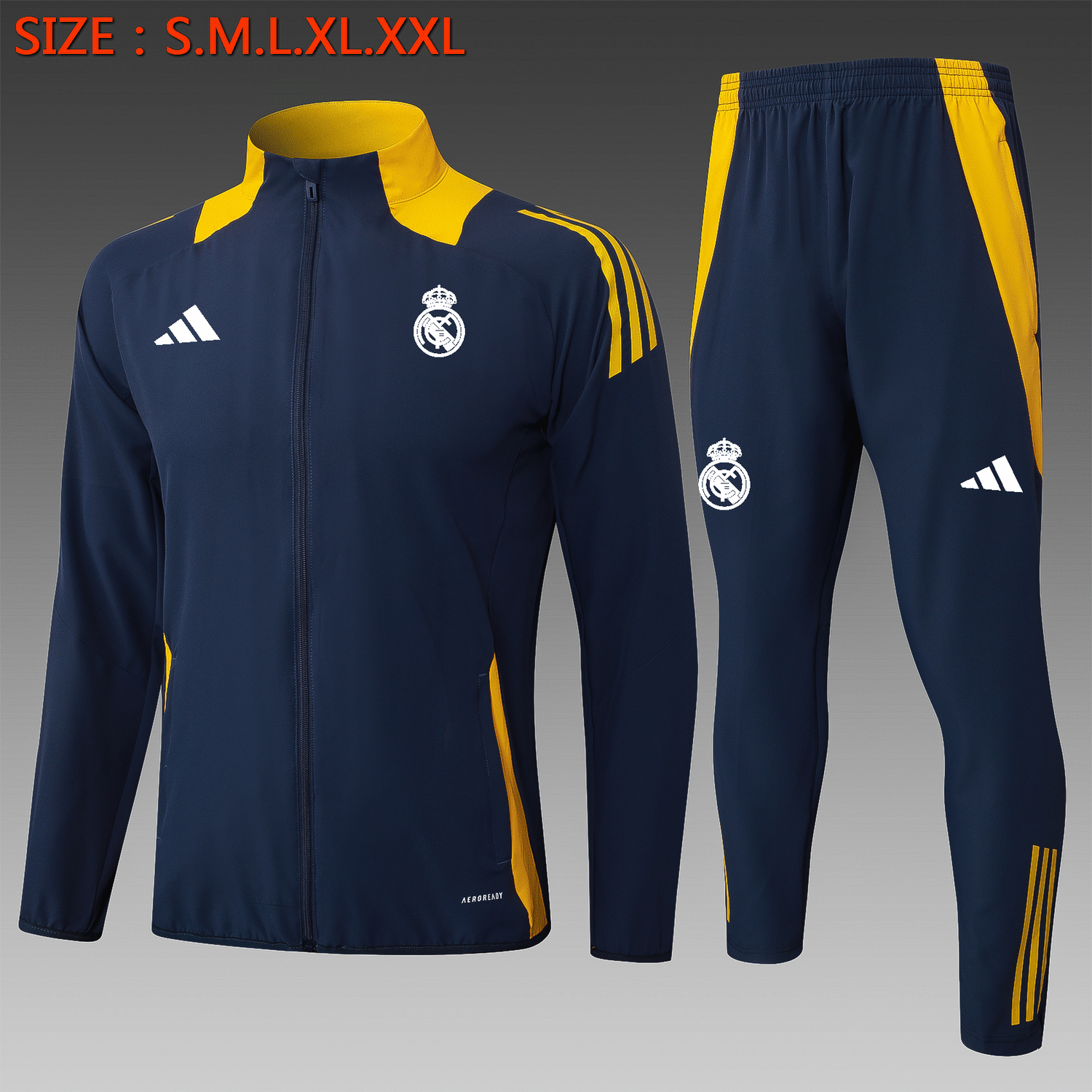Real Madrid Navy and Mustard Long Tracksuit Set Real Madrid Navy and Mustard Long Tracksuit Set