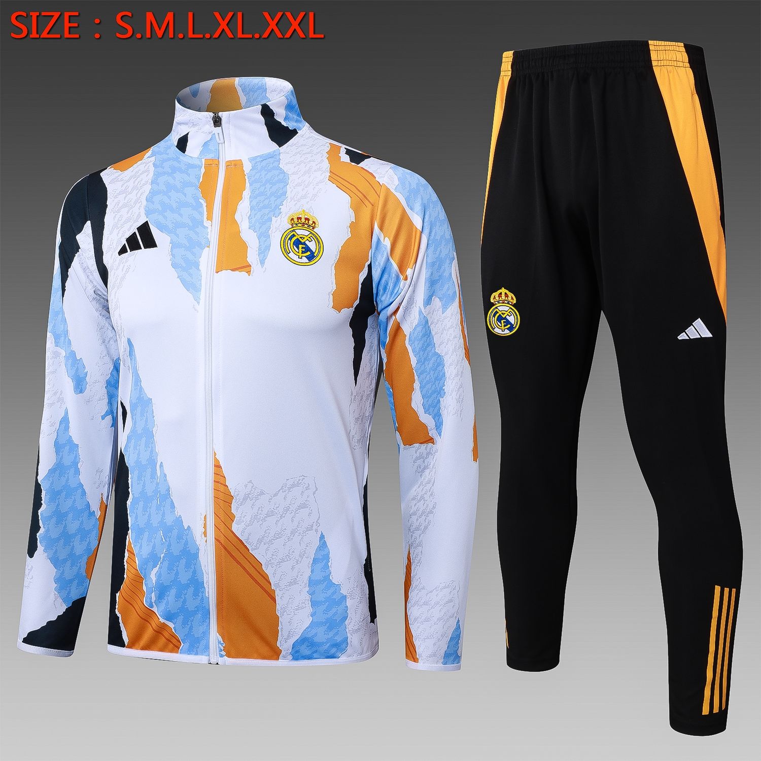 Real Madrid White, Blue and Orange Long Tracksuit Set Real Madrid White, Blue and Orange Long Tracksuit Set