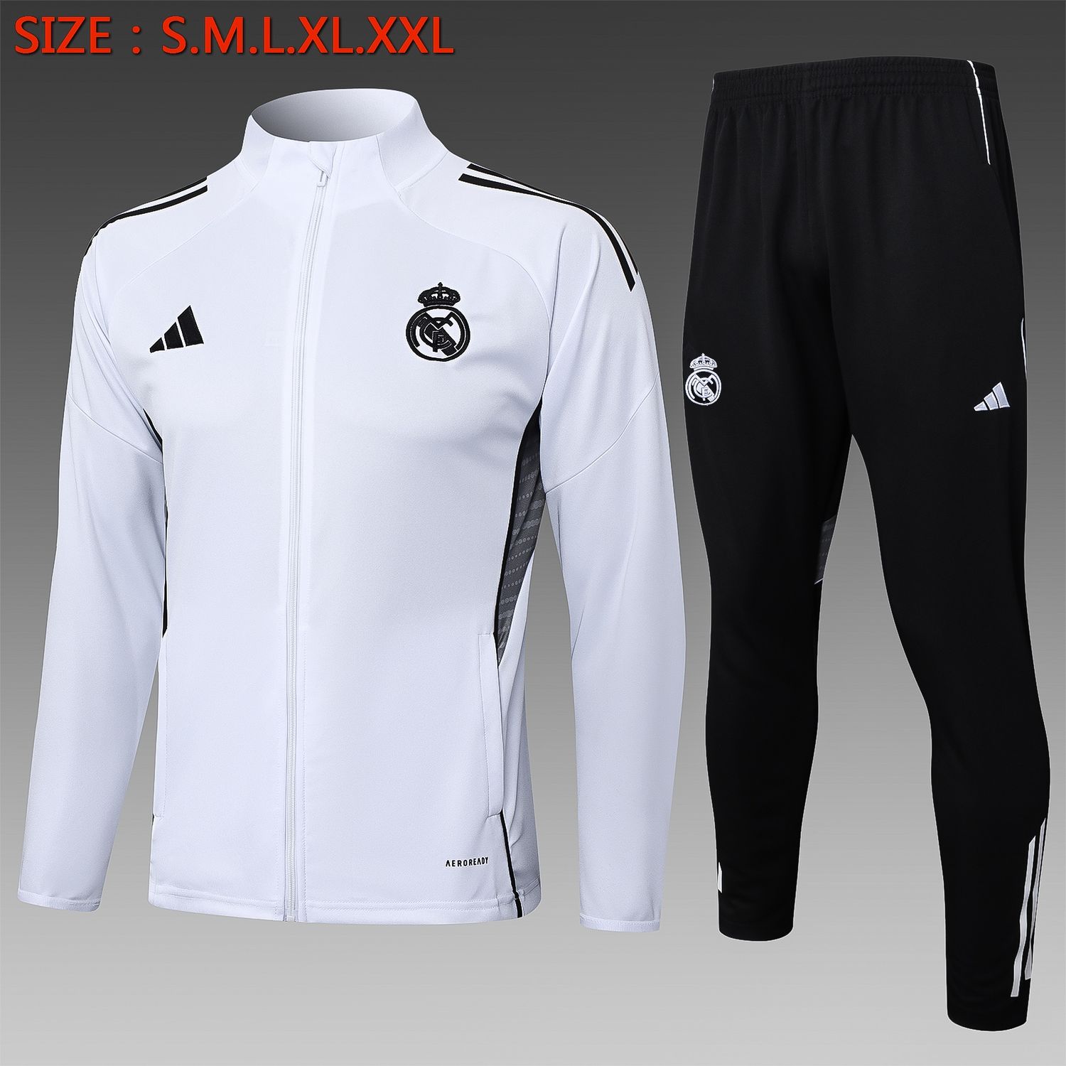 Real Madrid White and Black Long Tracksuit Set Real Madrid White and Black Long Tracksuit Set