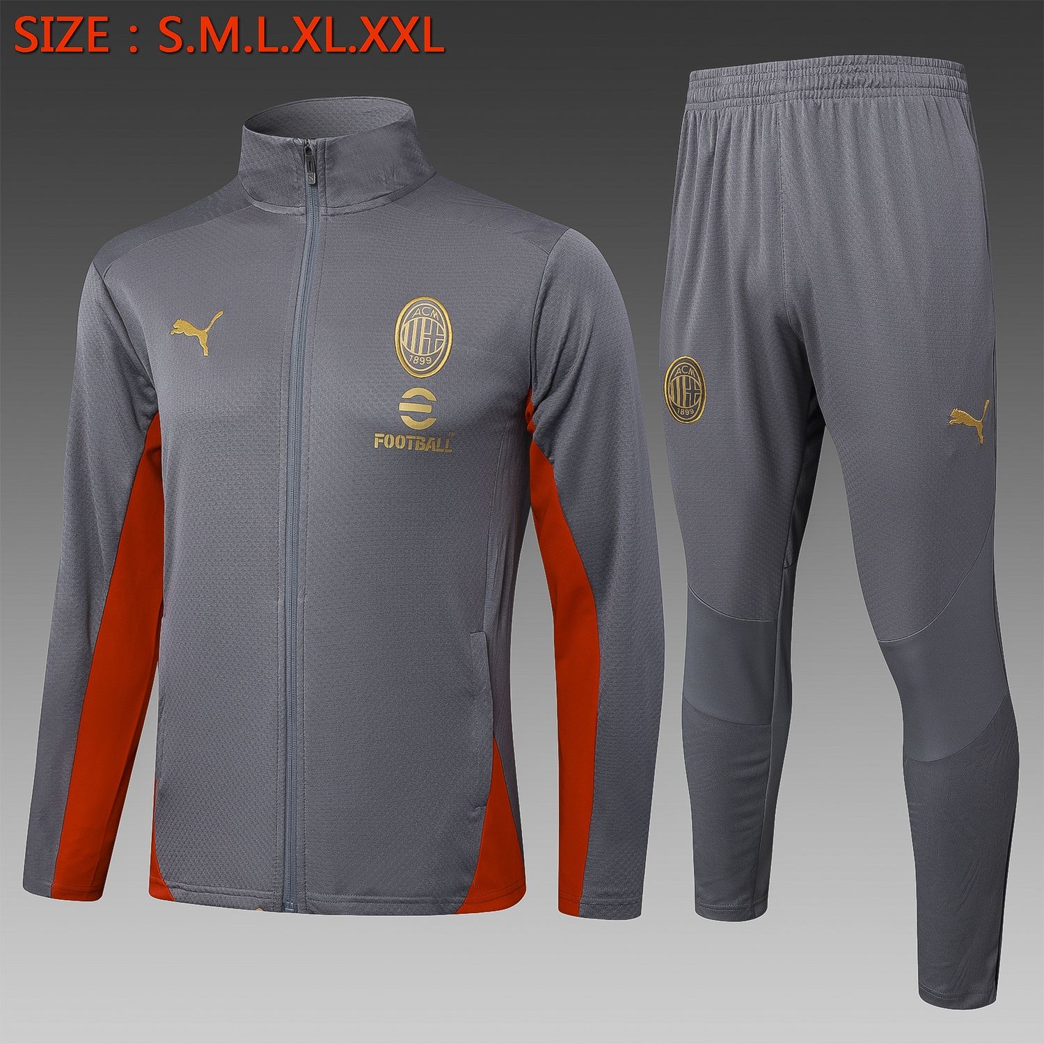AC Milan Charcoal Grey and Red Long Sleeve Tracksuit Set AC Milan Charcoal Grey and Red Long Sleeve Tracksuit Set