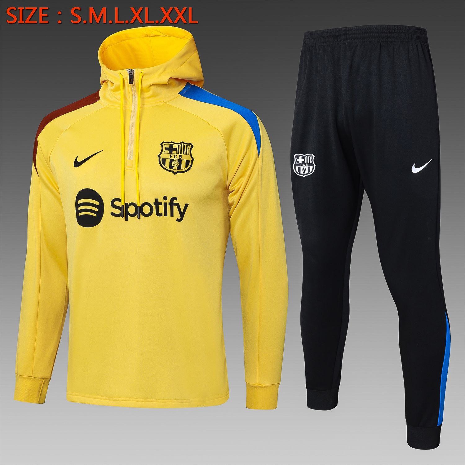 Barcelona Yellow and Black Hooded Tracksuit Set Barcelona Yellow and Black Hooded Tracksuit Set