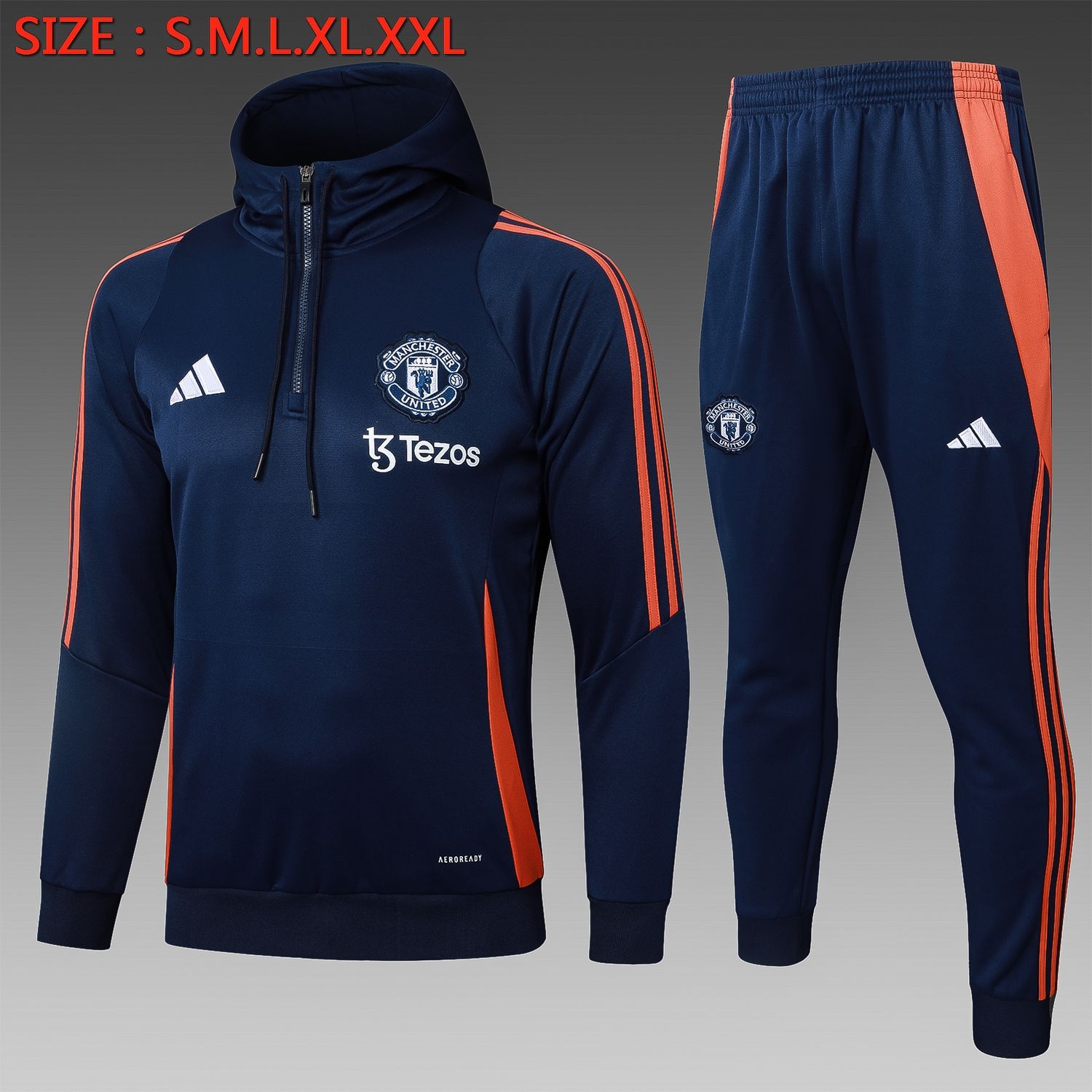 Man United Navy and Orange Hooded Tracksuit Set Man United Navy and Orange Hooded Tracksuit Set