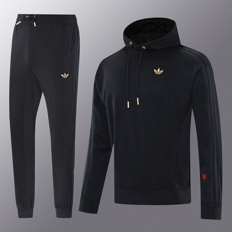 Adidas Black and White Hooded Tracksuit Set