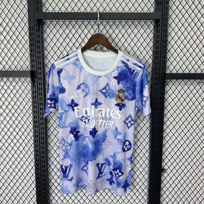 Real Madrid Blue and White LV Special Fan Jersey Real Madrid Blue and White LV Special Fan Jersey
