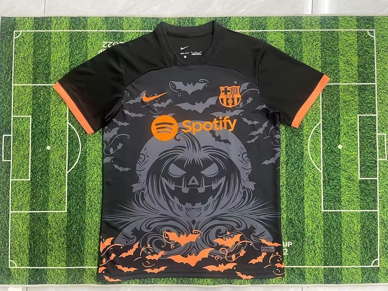 Barcelona Black and Orange Halloween Special Fan Jersey Barcelona Black and Orange Halloween Special Fan Jersey