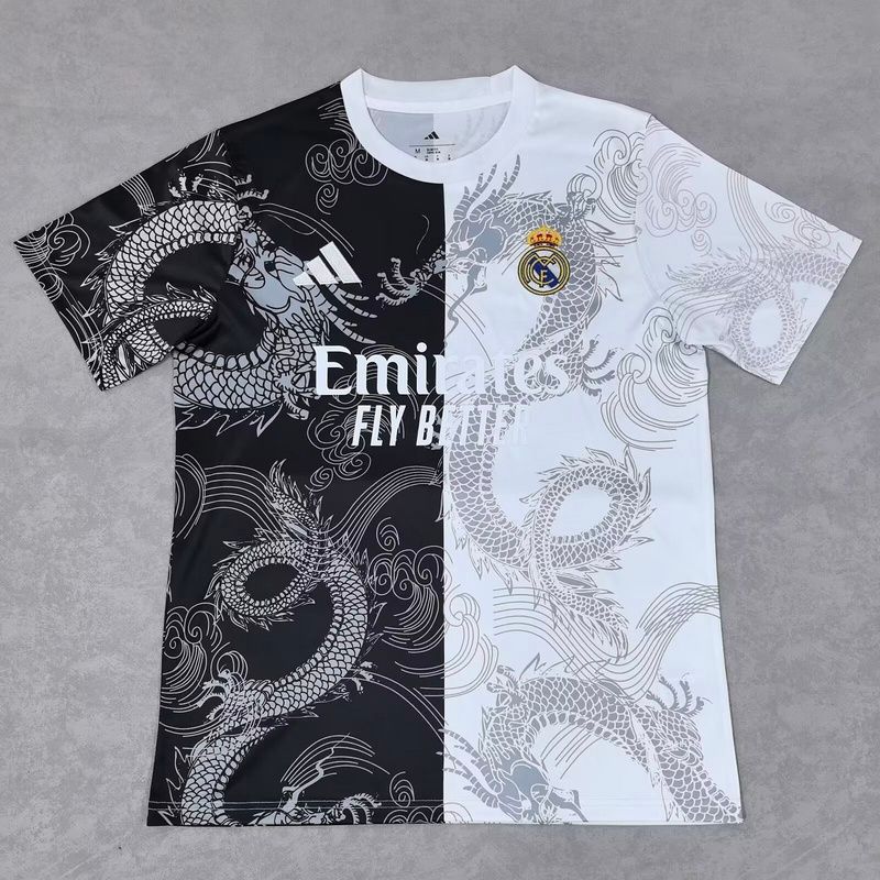 Real Madrid Black and White Dragon Special Fan Jersey Real Madrid Black and White Dragon Special Fan Jersey