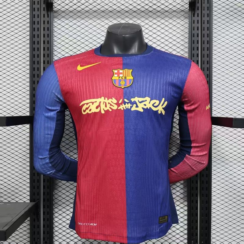 Barcelona Home Travis Scott Special Long Sleeve Player Jersey