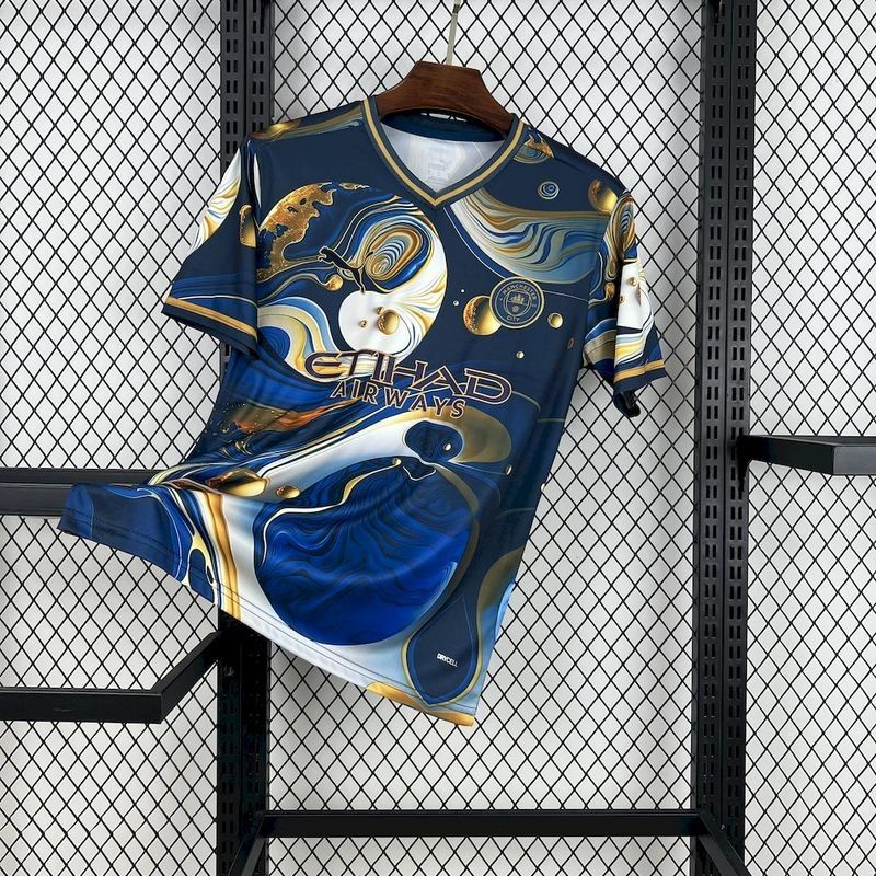 Manchester City Navy and White Galaxy Special Fan Jersey