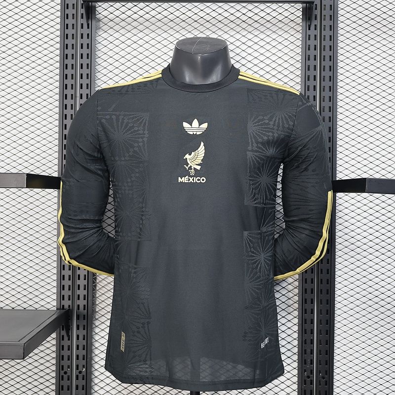 Mexico Black and Gold Cup Long Sleeve Player Jersey