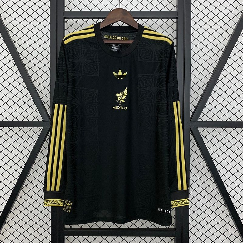Mexico Black and Gold Cup Special Long Sleeve Fan Jersey