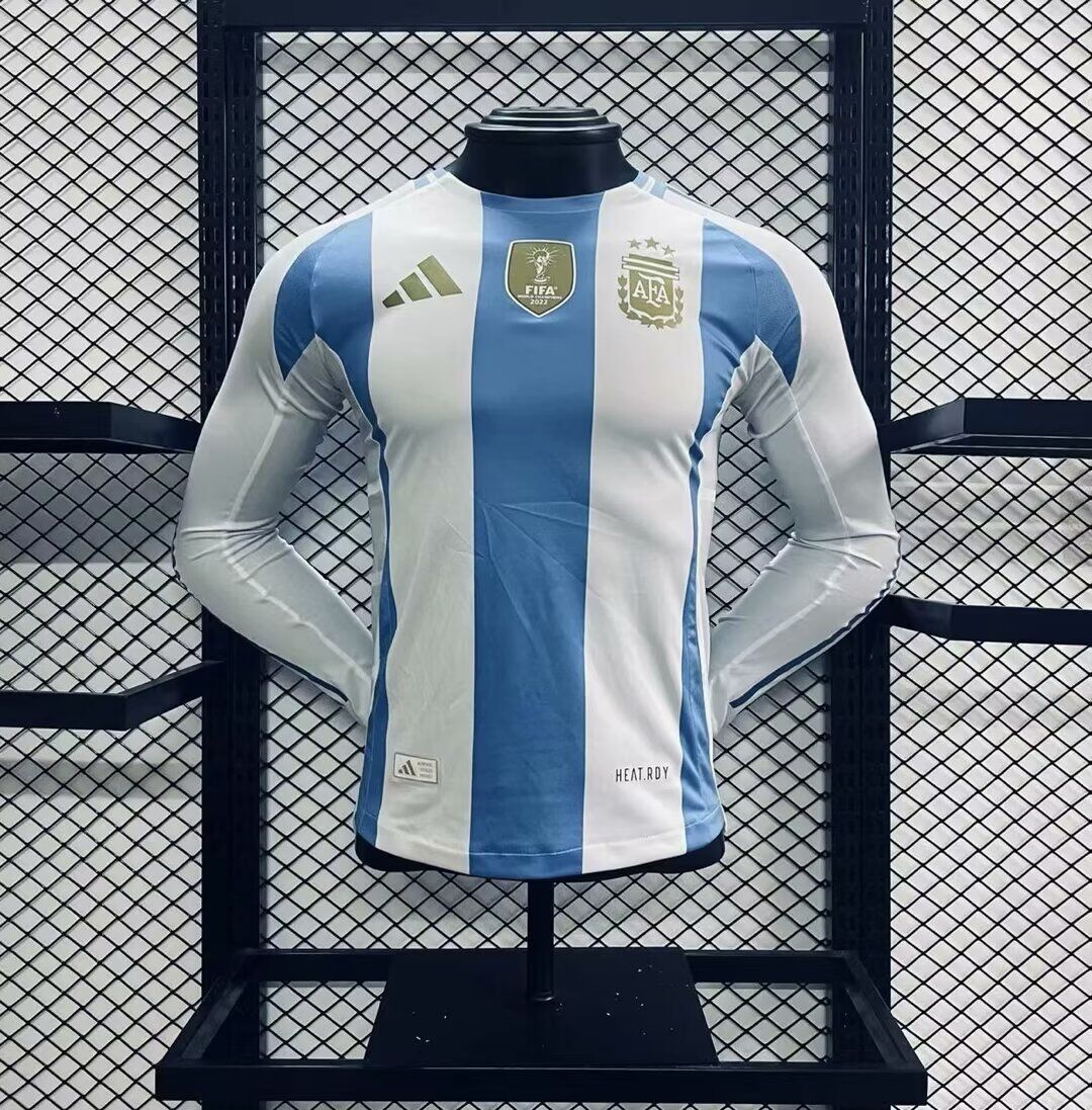 Argentina Home Long Sleeve Player Jersey Argentina Home Long Sleeve Player Jersey