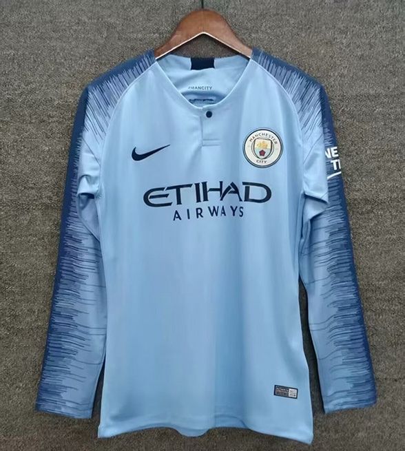 Manchester City Home 18/19 Long Sleeve Retro Jersey  Manchester City Home 18/19 Long Sleeve Retro Jersey