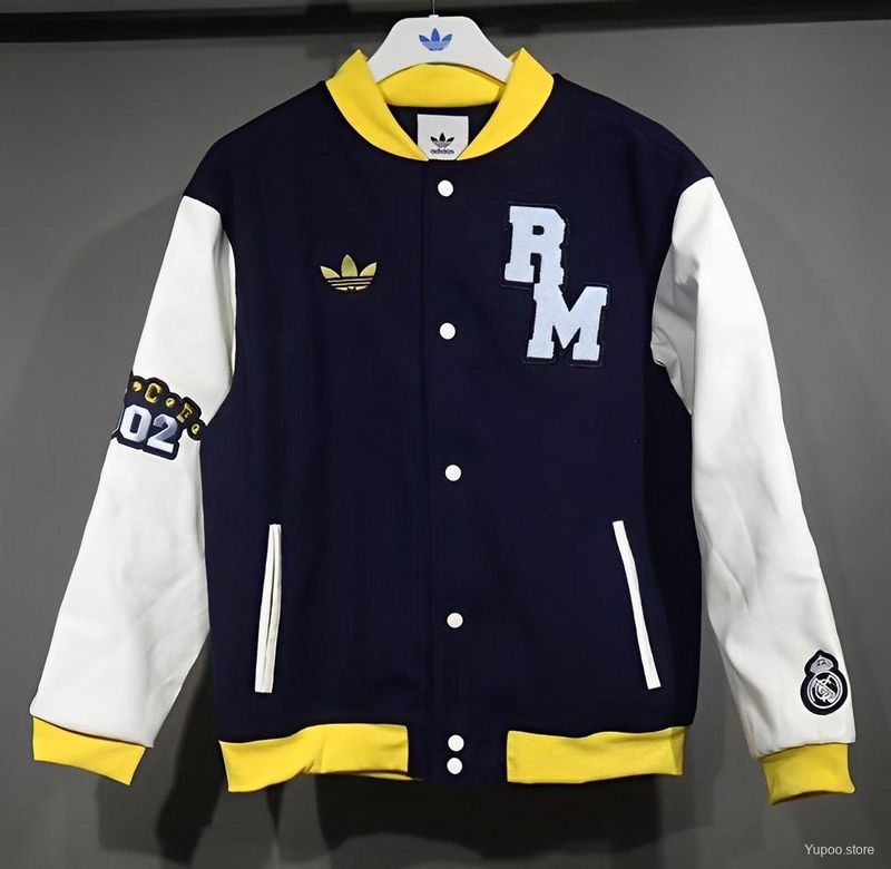 Real Madrid Navy, White and Yellow Baseball Jacket 
