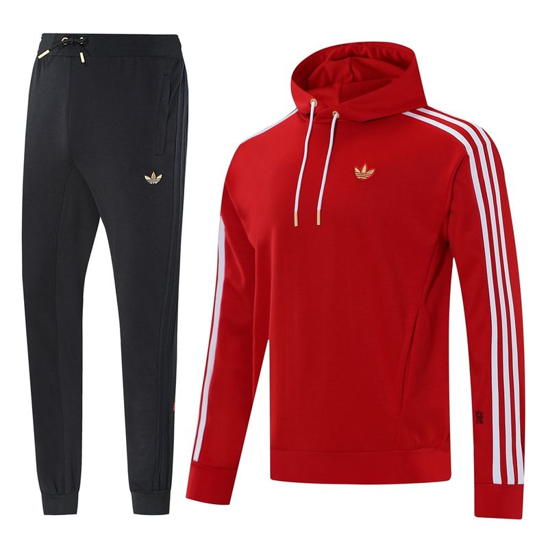 Adidas Red and Black Hooded Tracksuit Set